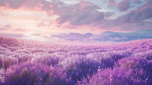 Lavender field, sunset.