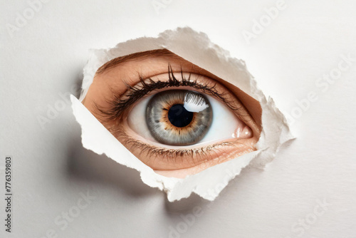 Obraz na płótnie eye looking through a hole in paper w salonie