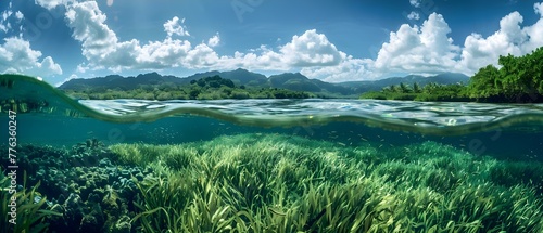 The Importance of Seagrass Meadows in Komodo National Park Indonesia for Marine Life. Concept Seagrass ecosystems, Biodiversity, Marine conservation, Komodo National Park, Indonesia