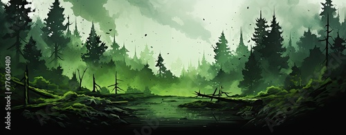 Deep green forest watercolor