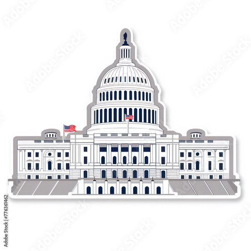 A die-cut sticker of the United States Capitol Building, depicted in a detailed, layered graphic style with a white outline.