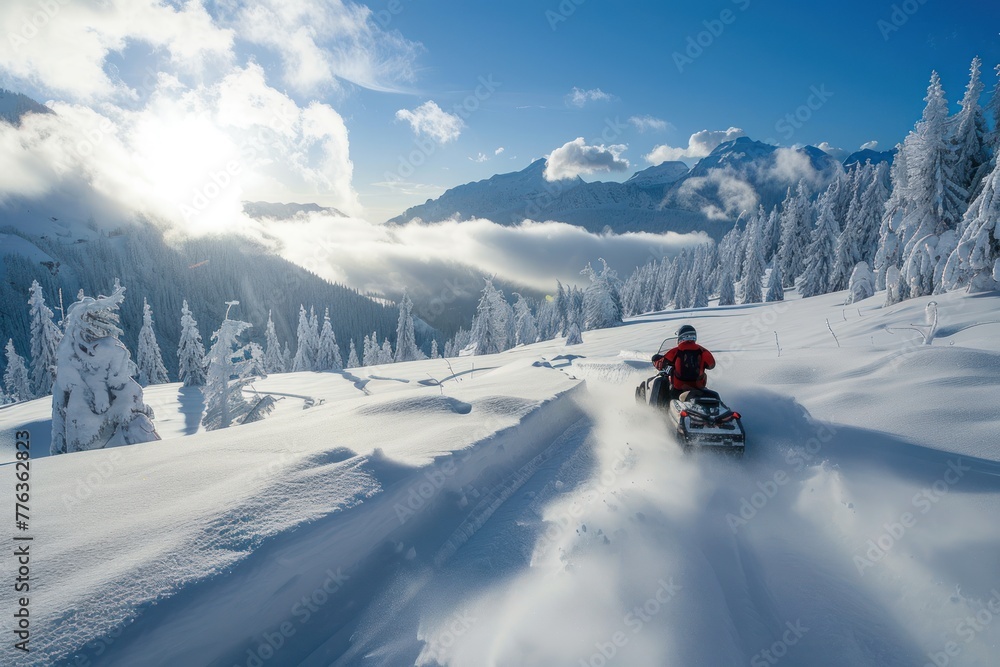 winter active holiday snowmobiling background