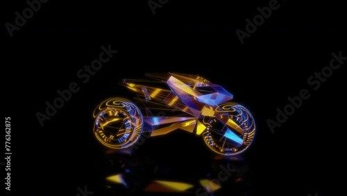 Rendering 3D animation, VISUAL EFFECTS motorcycle robot model on a black background