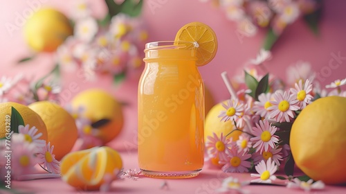 3D Blender model of cute freshly squeezed orange juice bright minimal style