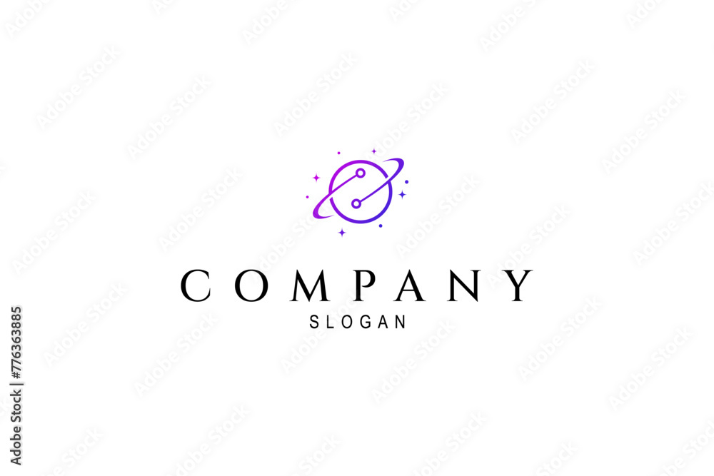 Planet logo design template concept in minimalist line art style