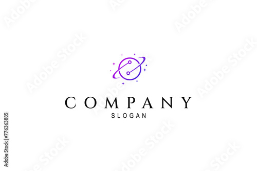 Planet logo design template concept in minimalist line art style