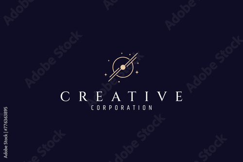 Planet and satellites vector minimalist logo design