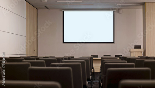 Empty conference room with screen