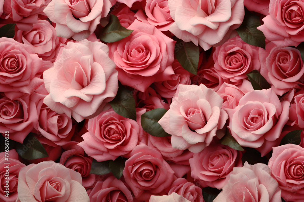 Pink and white roses as background. top view. Floral pattern