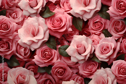 Pink and white roses as background. top view. Floral pattern