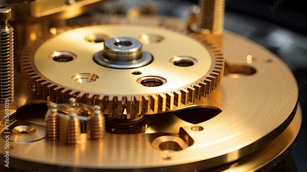 Close-up of golden gears. Abstract technical background. Illustration for banner, poster, cover, brochure or presentation. Close-up of golden gears. Abstract technical background. Illustration for banner, poster, cover, brochure or presentation.