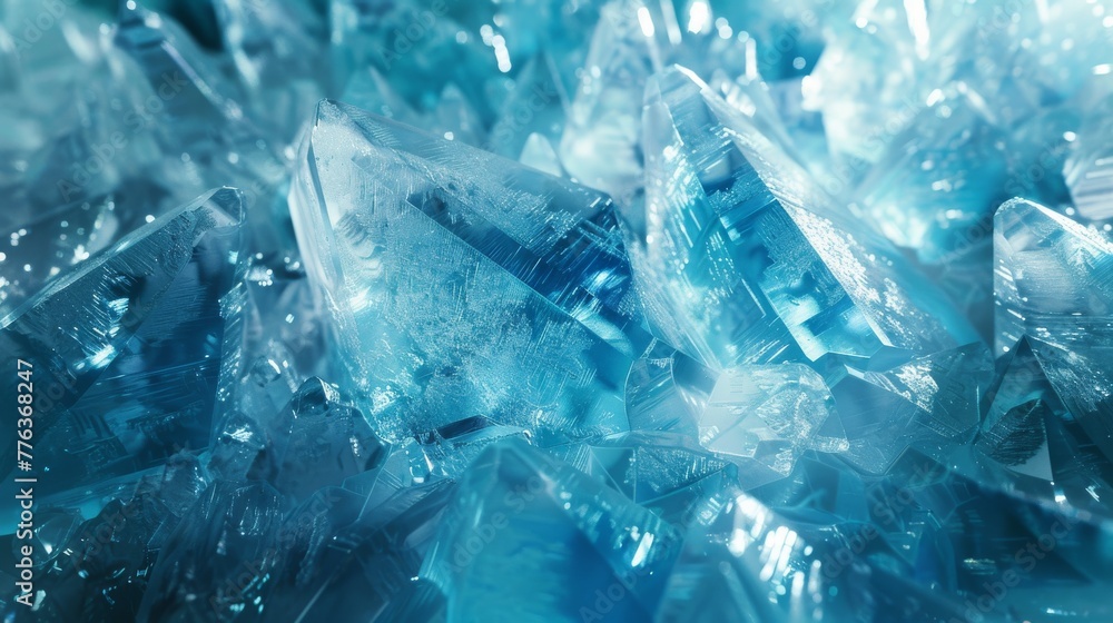 A crystalline ice texture, shimmering with light and shadow, inspired by the frozen landscapes and the crystal towers created with Generative AI Technology - obrazy, fototapety, plakaty 