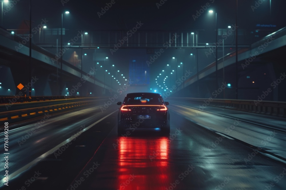 Fototapeta premium Car driving on road at night