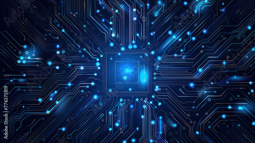 A chip in a blue network background. CPU