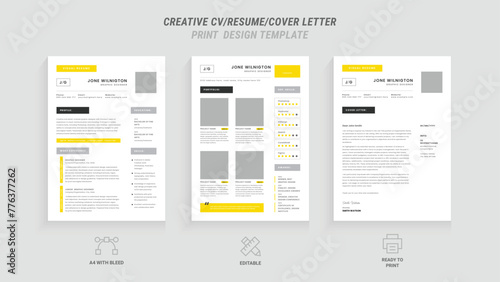 Multipurpose Clean Modern Resume, Cover Letter Design Template with Yellow Header, Ideal for Business Job Applications, Minimalist CV Layout, Vector Graphic for Professional Resume , CV Design
