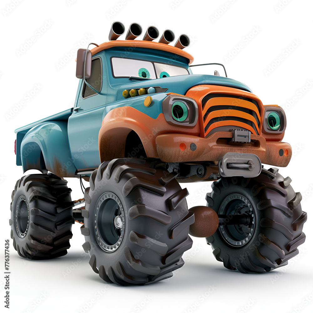 3D Cartoon Monster Truck Logo Illustration White Background 3D Cartoon Monster Truck Logo Illustration White Background
