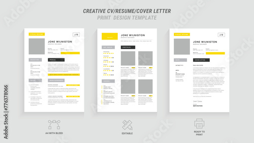Multipurpose Clean Modern Resume, Cover Letter Design Template with Yellow Header, Ideal for Business Job Applications, Minimalist CV Layout, Vector Graphic for Professional Resume , CV Design