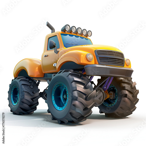 3D Cartoon Monster Truck Logo Illustration White Background 