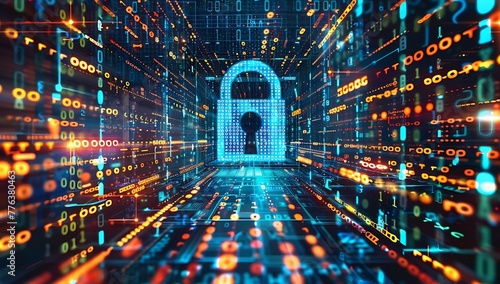 Cyber security and online data protection with tacit secured encryption software. Concept of smart digital transformation and technology disruption that changes global trends in new AI information era photo