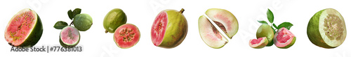 Fresh guava variety showcasing pink and white interiors, a tropical delight for nutritious snacking cut out on transparent background