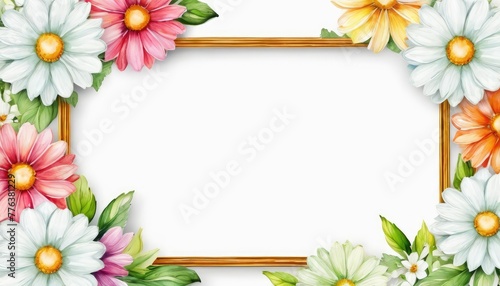 Enhance your message with our watercolor floral frame mockup. Delicate white flowers surround the empty space  awaiting your text or photo