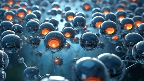 Abstract 3D Render of Luminous Spheres with Metallic Finish.