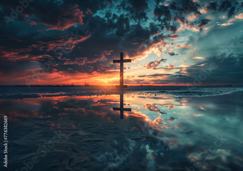The Cross in Ocean with Magical Sunset Sky Background p 4