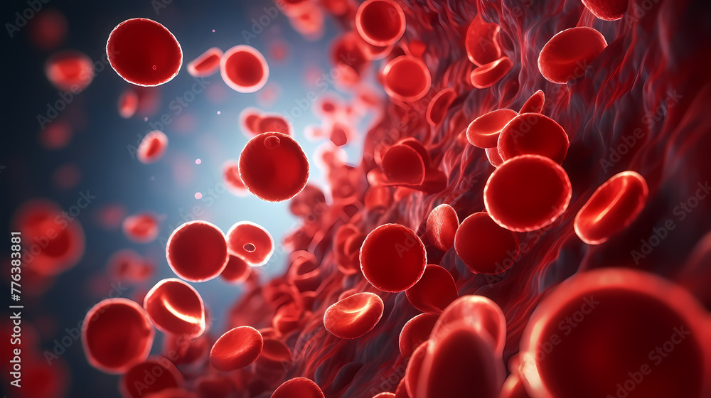 3D rendering of red blood cells in vein with depth of field 3D rendering of red blood cells in vein with depth of field