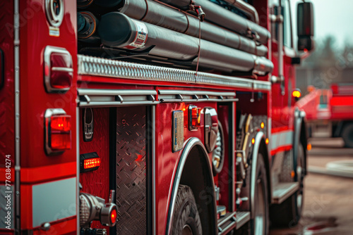 Readiness in Red: A Detailed View of a Firetruck Poised for Emergency Response
