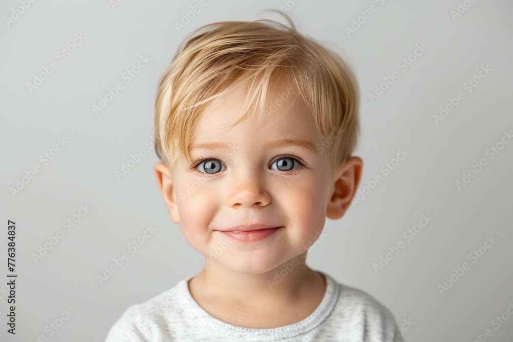 Blue-Eyed Blonde Toddler with a Sweet Smile. Generative AI. Blue-Eyed Blonde Toddler with a Sweet Smile. Generative AI.