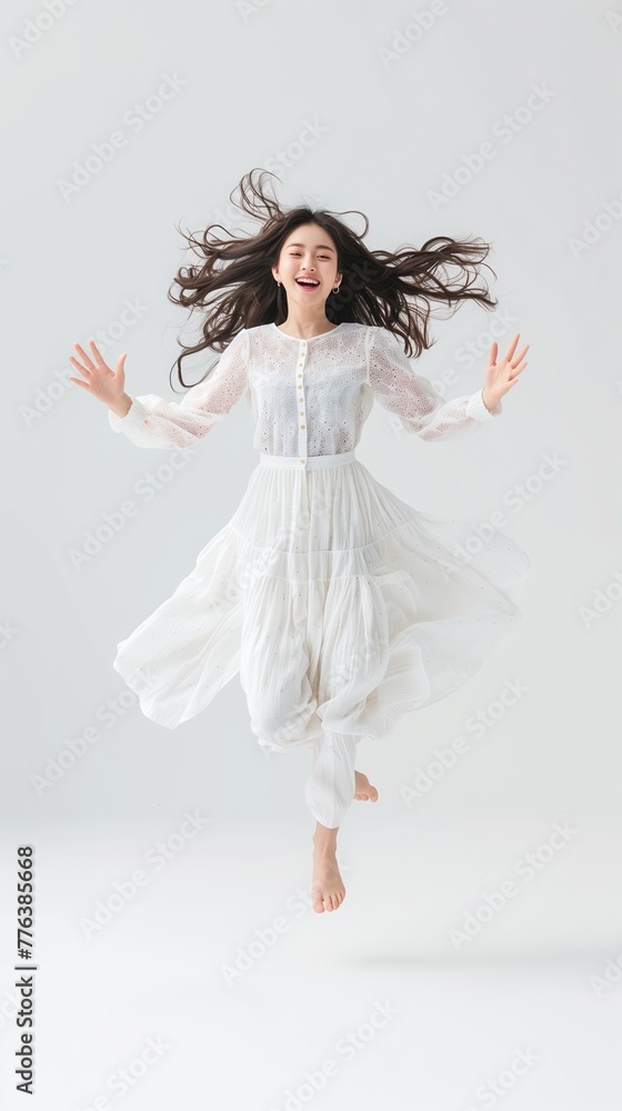 Portrait of smiling young Asian woman, isolated on white background. Full body. Portrait of smiling young Asian woman, isolated on white background. Full body.