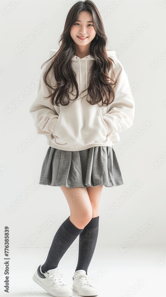 Naklejka premium Portrait of young Asian woman, isolated on white background. Full body.