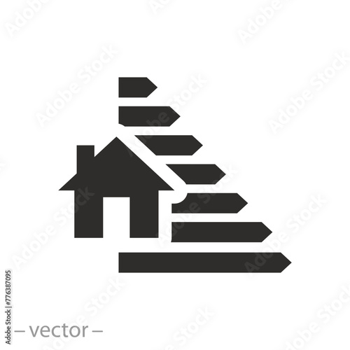 classification power consumption icon, energy efficiency house, economy rating, flat symbol on white background - vector illustration