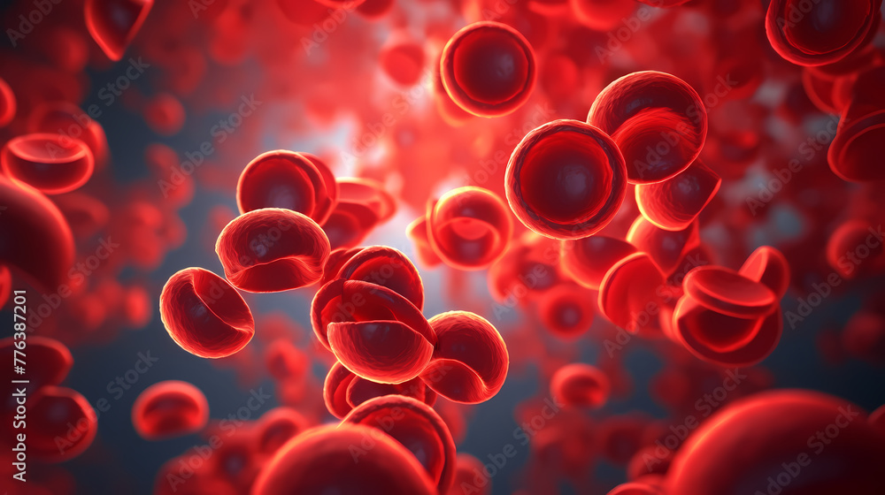 3D rendering of red blood cells in vein with depth of field 3D rendering of red blood cells in vein with depth of field