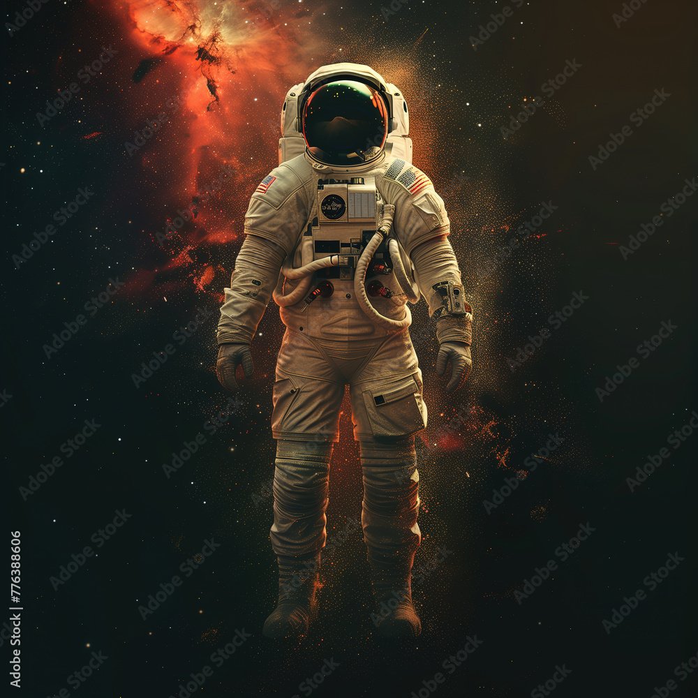 lone astronaut in open space, abstract art