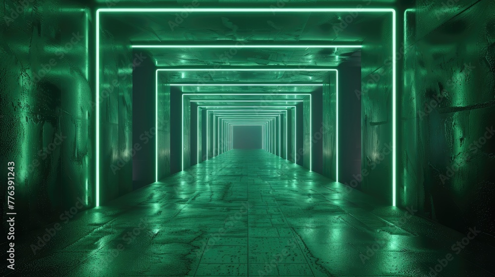 Fototapeta premium 3d render dark green Neon abstract geometric pattern background