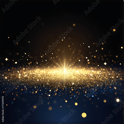 abstract background with Dark blue and gold particle. Christmas Golden light bokeh on navy blue background. black bokeh background black texture dark Gold foil texture. Holiday. ai