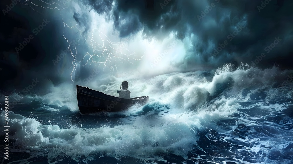Naklejka premium Weathering the Storm Navigating Turbulent Entrepreneurial Seas with Resilience and Grit