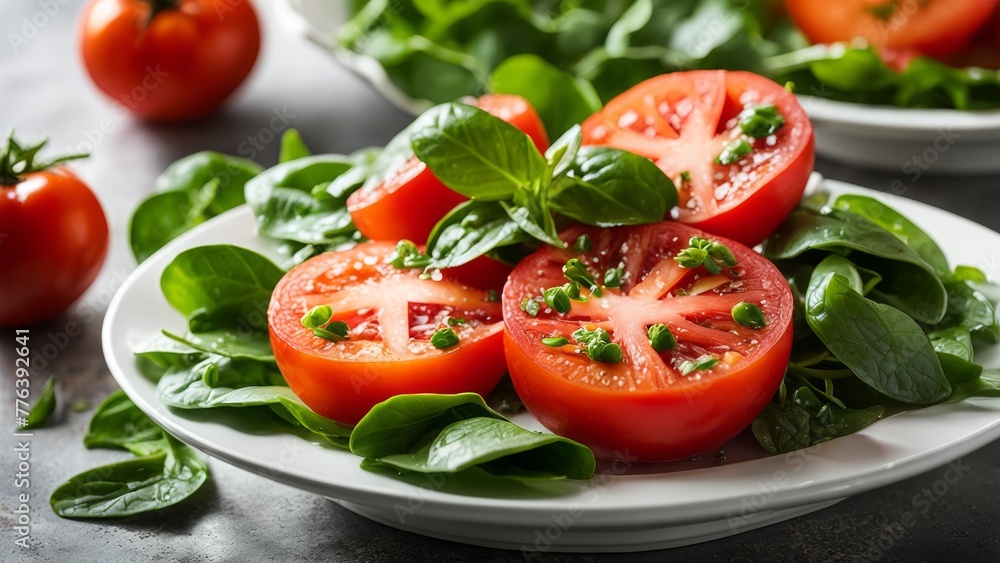 Juicy tomato salad with fresh spring greens Juicy tomato salad with fresh spring greens