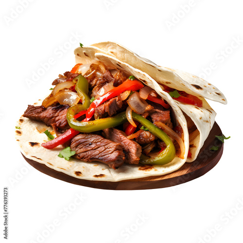 Steamy hot mexican beef fajitas isolated  on Transparent Background. Ai generated 