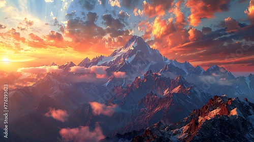 sense of awe inspired by towering mountain peaks piercing the sky