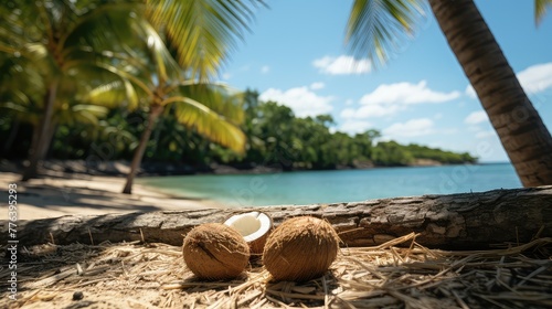 white sandy beach with coconuts trees UHD Wallpaper