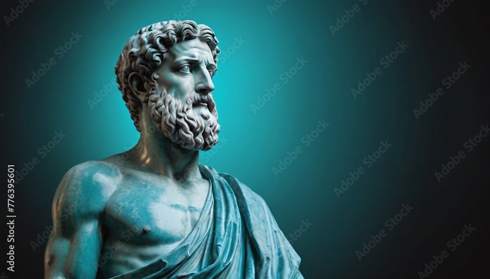Stoic philosopher Thinking Statue with gradient color background
