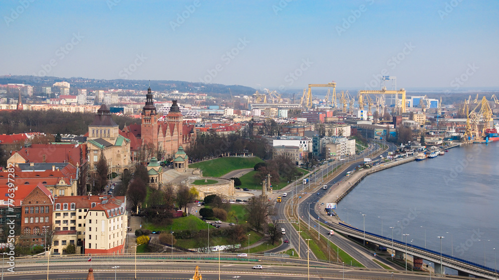 A photo of Szczecin taken by a drone on a March day.
