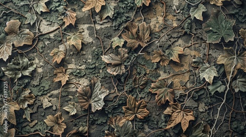 A camouflage pattern, blending the greens, browns, and grays of the natural environment, symbolizing stealth and strategy created with Generative AI Technology