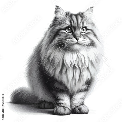 illustration of a black and white cat with thick fur