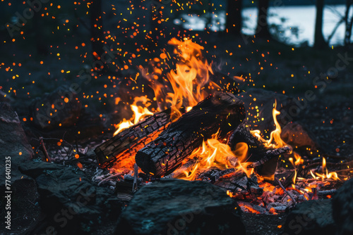 Wilderness Warmth: Crackling Campfire at Dusk
