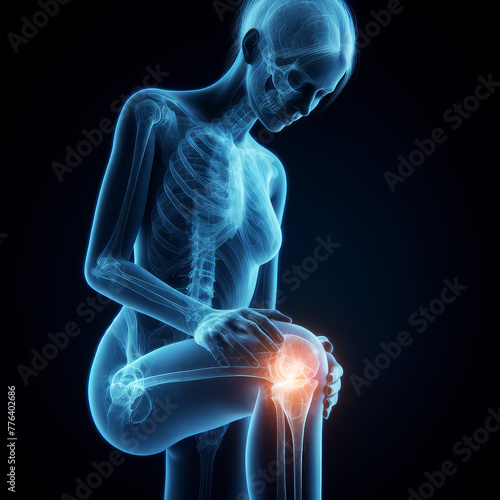 Knee painful - skeleton x-ray, 3D Illustration medical concept.Polygon vector wireframe concept. Painful meniscus concept