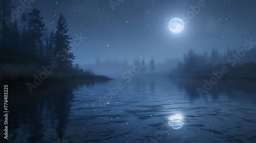 serenity of a moonlit river reflecting the stars above