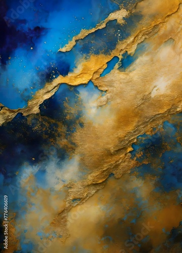 Abstract watercolor background. Blue and gold texture. Oil painting style. © iLegal Tech